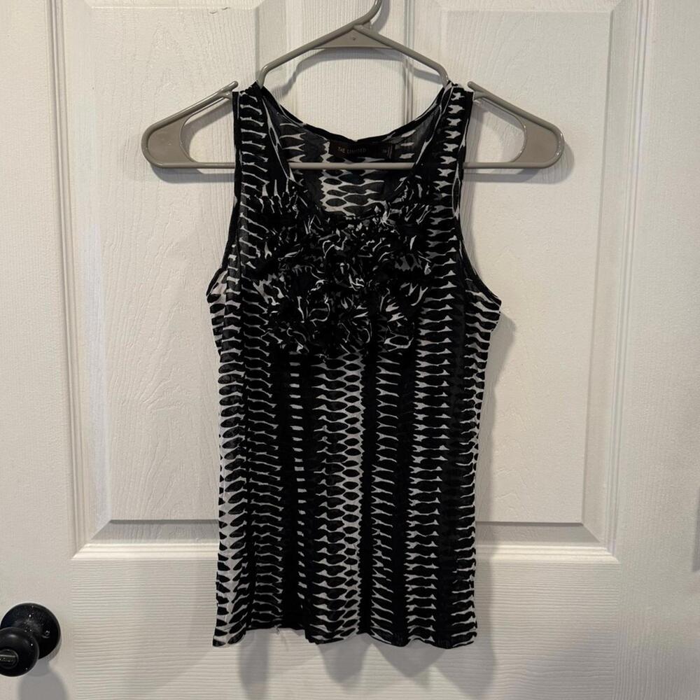 The Limited Black White Ruffle Sleeveless Top XS